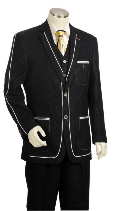 Men's Stylish Contours Denim Patch Pocket Zoot Suit Black