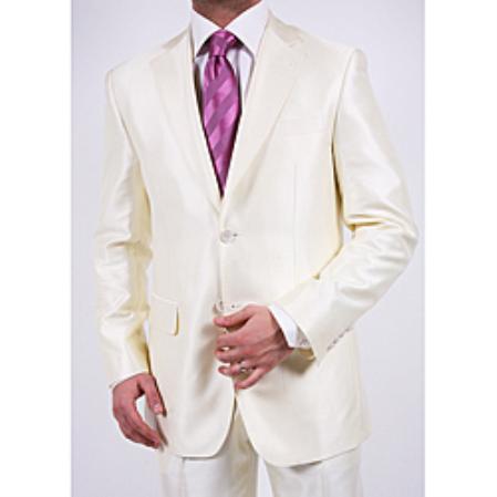 Designer Brand Men's Shiny Off-white Two-button Two-piece Slim Fit Suit mensusa