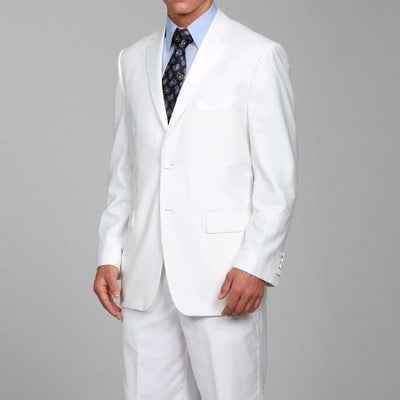 Designer Brand Men's White Two-button Suits For Men With Flat Front Pants - All White Suit mensusa