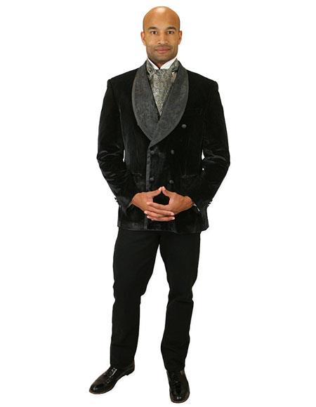 Menâ€™s tone-on-ton design black velvet caldwell smoking jacket