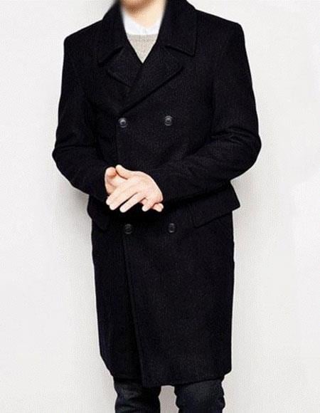 Menâ€™s Black Double Breasted Wool Blend long coat