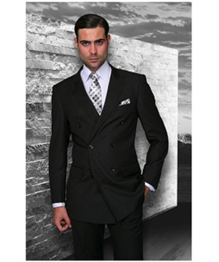 Statement Confidence Men’s Black Double Breasted Wool Suit, Italian Design Formal Wedding Business Suit