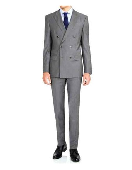 Men's Colin Firth Kingsman Grey Double Breasted Button Closure Dual Waist Pocket Suit