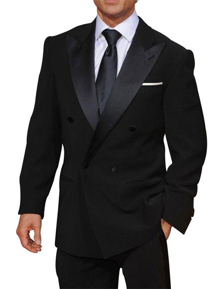 Men's Double Breasted Dark Navy Blue Peak Lapel Button Closure Suit