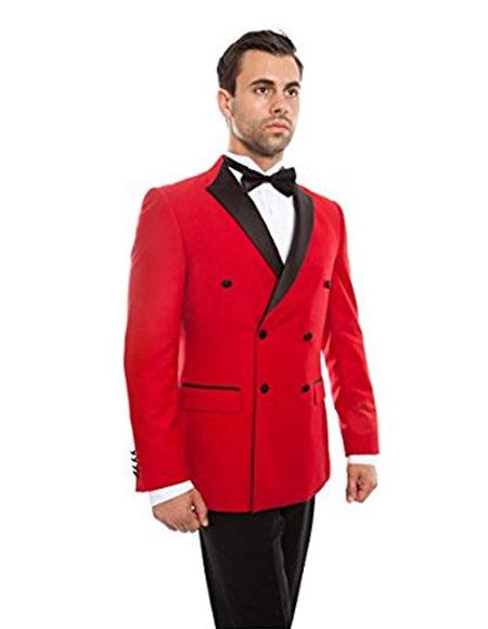 Double Breasted Tuxedo Mens Red Buttons Closure Slim Fit Tuxedo