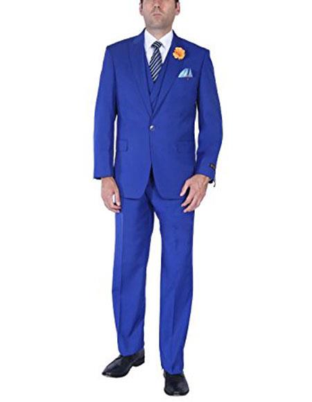 Men's Royal Blue 1 Button  White Satin Lapel Tuxedo Dress Suits for Men main image 1