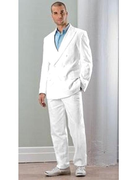 Mens Double Breasted Suit (Blazer / Jacket and Pants) White