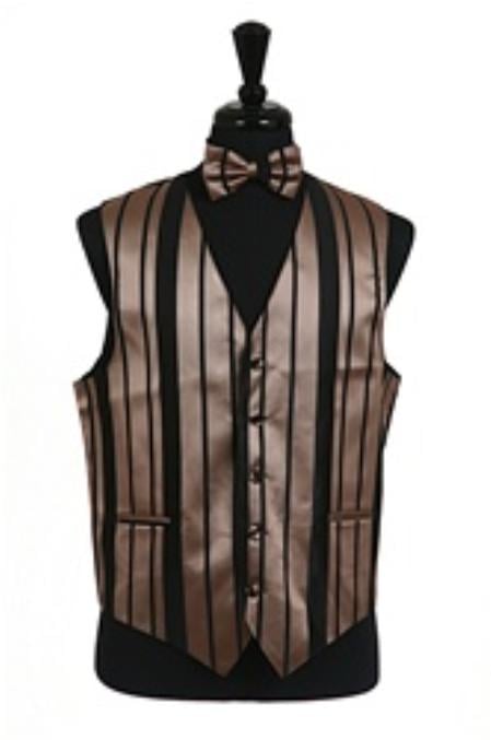 Dress Tuxedo Wedding Vest/Tie/Bowtie Sets (Black-Mocha Combination) Buy 10 of same color Tie For $25 Each - Men's Neck Ties - Mens Dress Tie - Trendy Mens Ties mensusa