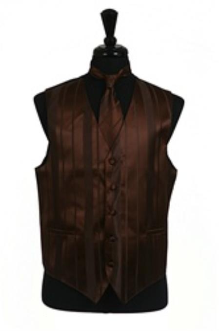 Dress Tuxedo Wedding Vest/Tie/Bowtie Sets (Brown Tone on Tone) Buy 10 of same color Tie For $25 Each - Men's Neck Ties - Mens Dress Tie - Trendy Mens Ties mensusa