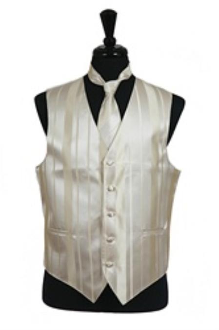 Dress Tuxedo Wedding Vest/Tie/Bowtie Sets (Champagne Tone on Tone) Buy 10 of same color Tie For $25 Each - Men's Neck Ties - Mens Dress Tie - Trendy Mens Ties mensusa