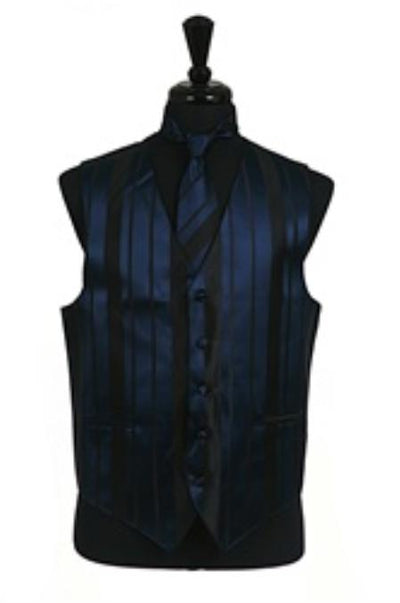 Dress Tuxedo Wedding Vest/Tie/Bowtie Sets (Navy Blue-Black Combination) Buy 10 of same color Tie For $25 Each - Men's Neck Ties - Mens Dress Tie - Trendy Mens Ties mensusa