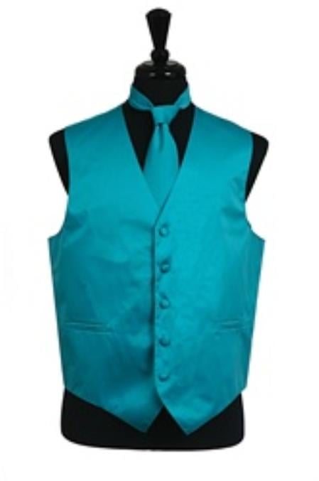 Dress Tuxedo Wedding Vest ~ Waistcoat ~ Waist coat Tie Set turquoise ~ Light Blue Stage Party Buy 10 of same color Tie For $25 Each - Men's Neck Ties - Mens Dress Tie - Trendy Mens Ties mensusa