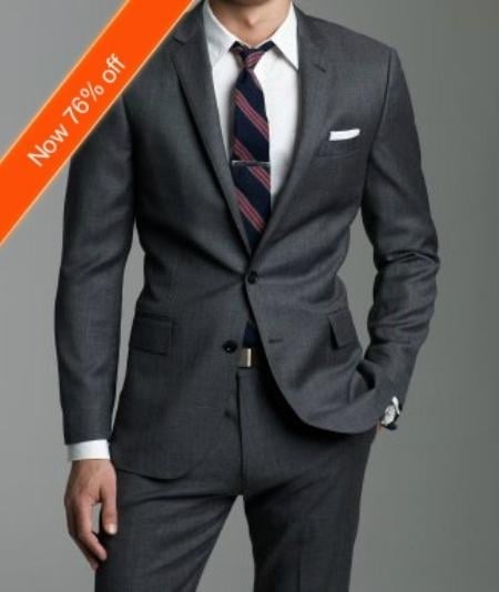European Slim Fitted Charcoal Gray ~ Grey Suit In 2-Button Pick Stitched Lapel Italian Made mensusa