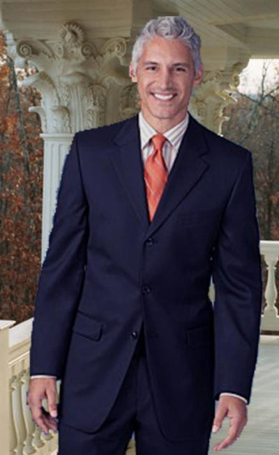 Extra Long 2PC Solid Color Dark Navy Men's Suits in Available 2 Buttons Style for tall man mensusa