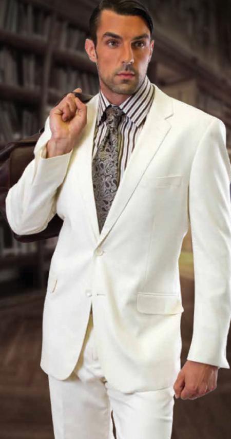 Men'S White Single Center Vent Slim Fit Suit
