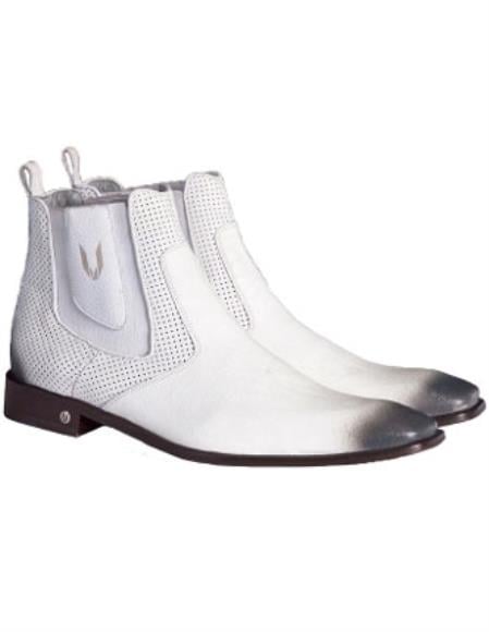 Men's Handcrafted Faded White Vestigium Genuine Catshark Chelsea Boots
