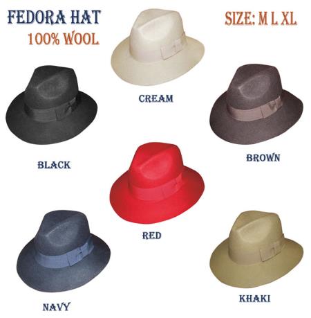 Mens Dress Hat New Men's Black, Red, Brown, Navy, Khaki and Cream 100% Wool Hats