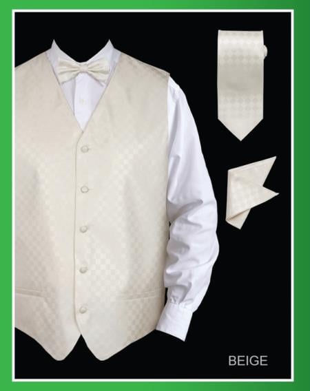 Men's 4 Piece Groomsmen DRESS TUXEDO WEDDING Vest ~ Waistcoat ~ Waist coat  Set (Bow Tie, Neck Tie, Hanky) - Lapelled Groomsmen Vest ~ Waistcoat ~ Waist coat  Sobu - Men's Neck Ties - Mens Dress Tie - Trendy Mens Ties main image 1