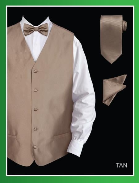 Men's 4 Piece Groomsmen Dress Tuxedo Wedding Vest ~ Waistcoat ~ Waist coat Set (Bow Tie, Neck Tie, Hanky) - P A I S L E Y Jacquard Black - Men's Neck Ties - Mens Dress Tie - Trendy Mens Ties main image 0