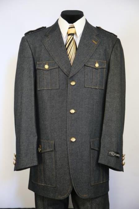 Men's Button Fastening Flap Pocket Black Zoot Suit
