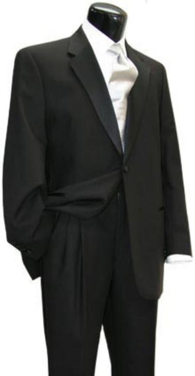 Flat Front Pants Wool One Button Notch Tuxedo Jacket Suit + Wool Fabric Regular Cut (Any Color Shirt & Tie) - mensusa
