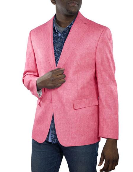Men's Fuchsia One Ticket Pocket Summer Fabric Linen Fabric Blazer