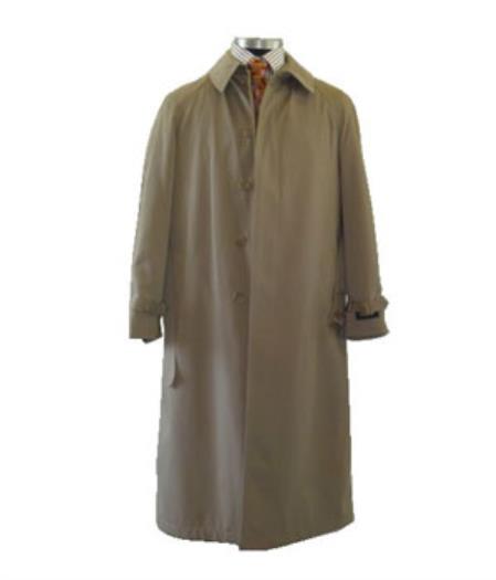 Menâ€™s Dress Coat Tan 5 Button Front Full Length Raincoat