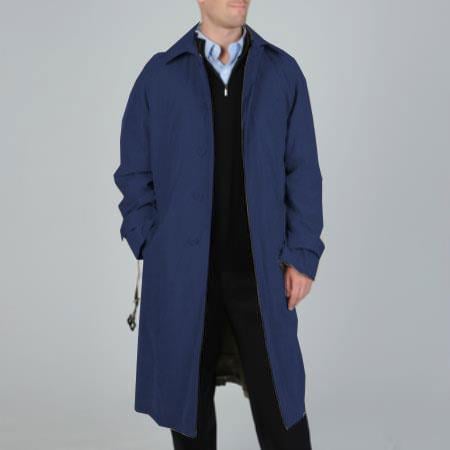 Men's 'Renny' Full-length Belted Raincoat Dark Navy