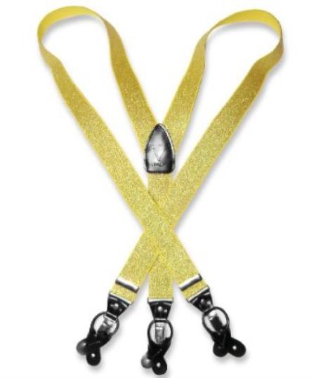Men's Metallic Gold Color Suspenders For Men Y Shape Back Elastic Button & Clips