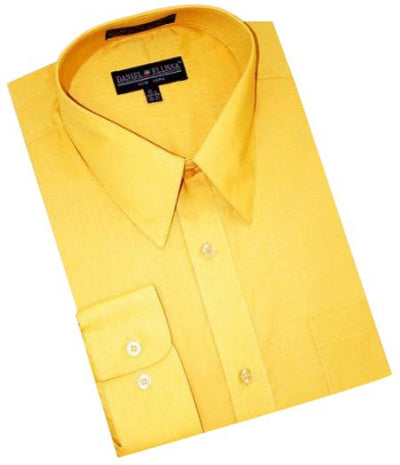 Gold~Yellow~Mustard Cotton Blend Convertible Cuffs Men's Dress Shirt mensusa