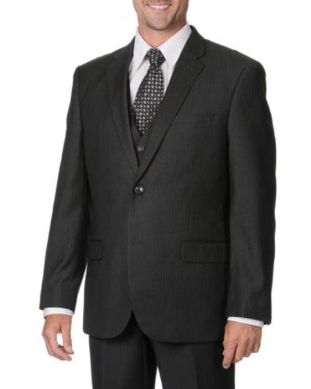 Men's Shadow Stripe Style Two Buttons Blue Vested Suit, $180, 44R