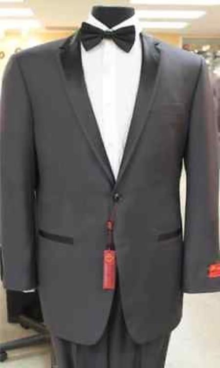 Grey~Gray 2 button collar Suit & Dinner Jacker or Blazer with Black Edge Trim Fashion Tuxedo For Men
