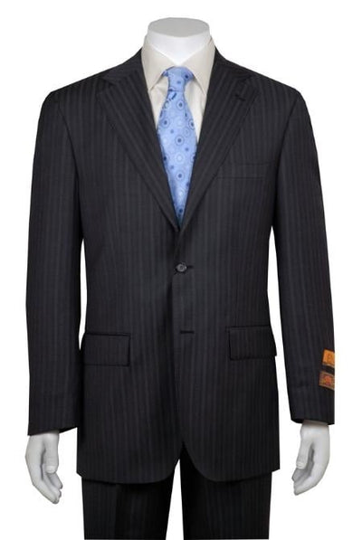 Gray and Shadow Stripe ~ Pinstripe 2 Button Vented without pleat flat front Pant Business ~ Wedding 2 piece Side Vented Modern Fit Suits 2 Piece Suits For Men mensusa