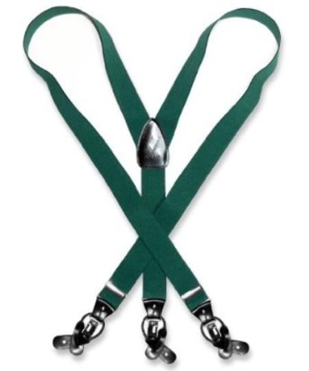 Men's Forest ~ Hunter Green Suspenders For Men Y Shape Back Elastic Button & Clips