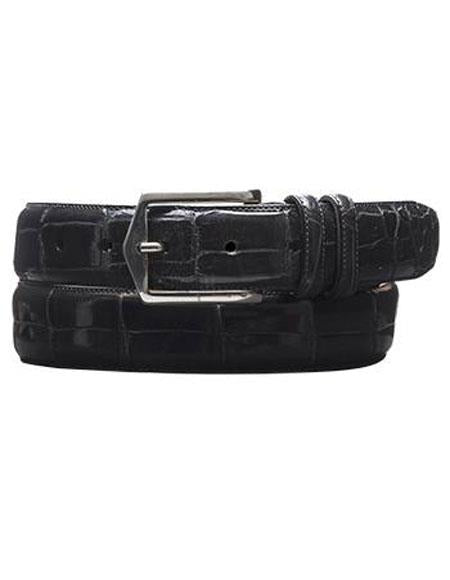 Mezlan Belts Men's Grey Genuine World Best Alligator ~ Gator Skin Silver Semi Gloss Buckless Belt