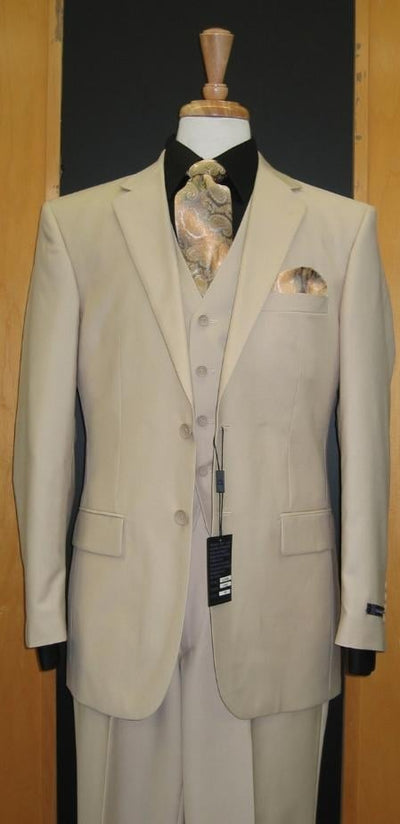 Groomsmen Suits Two Button Sand ~ Beige Khaki Color Flat Front three piece suit mensusa