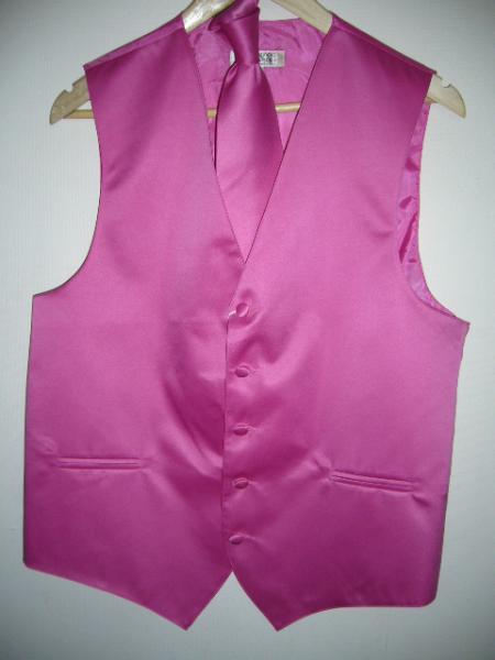 HOT Pink Tuxedo ( FUESHA ) DRESS TUXEDO WEDDING Vest ~ Waistcoat ~ Waist coat & TIE SET Buy 10 of same color Tie For $25 Each - Men's Neck Ties - Mens Dress Tie - Trendy Mens Ties mensusa