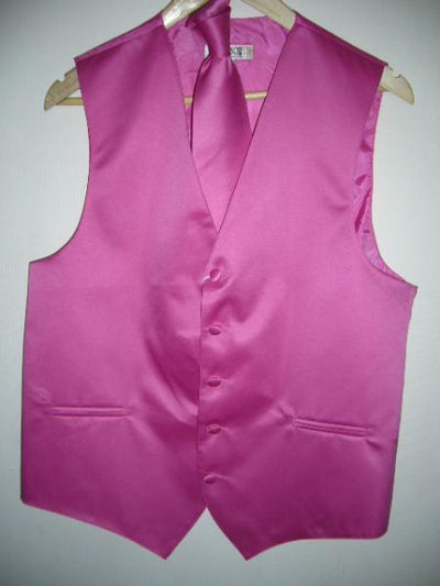 HOT Pink Tuxedo ( FUESHA ) DRESS TUXEDO WEDDING Vest ~ Waistcoat ~ Waist coat & TIE SET Buy 10 of same color Tie For $25 Each - Men's Neck Ties - Mens Dress Tie - Trendy Mens Ties mensusa