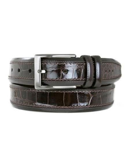 Men's Mezlan Belts Brand Soft Nubuck Backing Genuine Crocodile Brown Skin Handmade Cinturon De Cocodrilo main image 1
