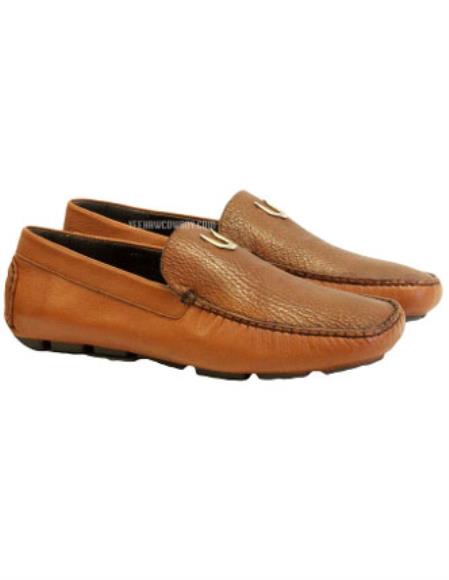 Men's Handmade Cognac Vestigium Genuine Sharkskin Stylish Dress Loafer