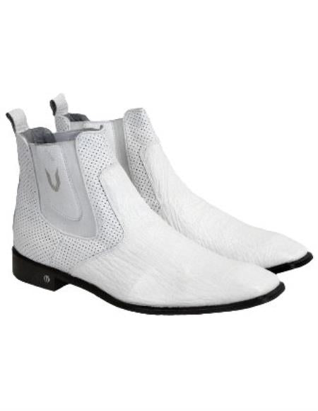 Men’s Handmade White Vestigium Sharkskin Chelsea Boots, Genuine Exotic Dress Ankle Boots