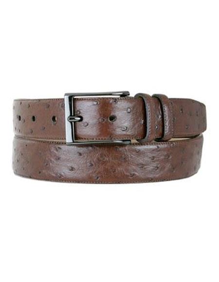 Mezlan Belts Men's Tabac Genuine Ostrich Skin Handmade Belt