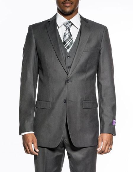 Men's Heather grey 3 piece slim fit wedding prom 2026 vested suit