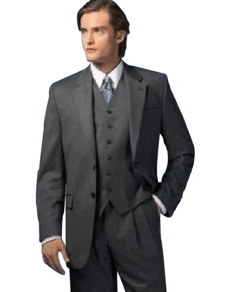 High Quality 2 Button Solid Charcoal Gray Vested 2 Piece Suits For Men 100% Super 140s Men - Color: Dark Grey Suit - Three Piece Suit mensusa