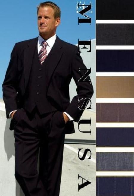 High Quality 2 Button Solid Colors Vested Men's Suits Comes in 5 Colors 3 ~ Three Piece Suit mensusa