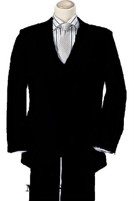 High Quality Black 2 Button Vested 100% poly~rayon Men's Suits Vented - Three Piece Suit mensusa