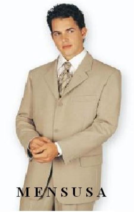 Hight Quality Classy & Conservaive Light Tan ~ Beige Three ~ 3 Buttons Clearance Sale Wool Three ~ 3 Buttons mensusa