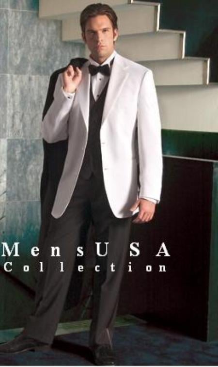 Hight Quality Exclusive Style Solid White 2 or 3 Buttons With Black Vest+Black Pant Light Weight mensusa