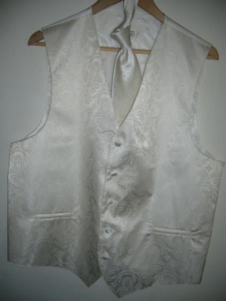 IVORY DRESS TUXEDO WEDDING Vest ~ Waistcoat ~ Waist coat & TIE SET Buy 10 of same color Tie For $25 Each - Men's Neck Ties - Mens Dress Tie - Trendy Mens Ties mensusa