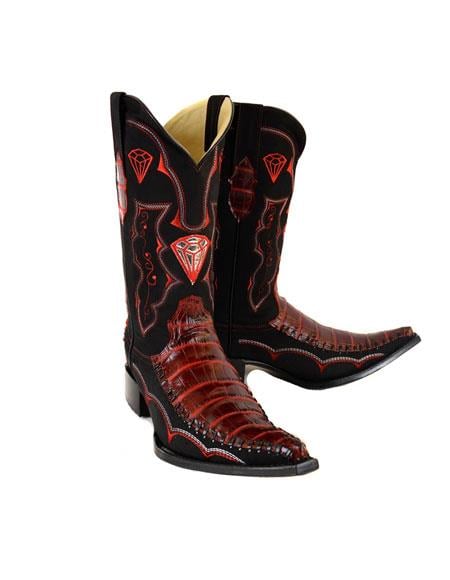 Men's Bota Vaquera Hombre Piel Coco Panza Imitacion Mexican Cowboy Boot For Men Rojo Color